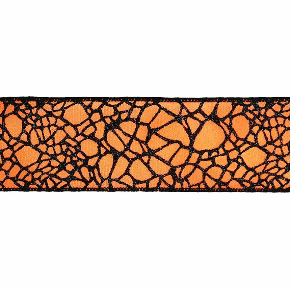 2.5" x 6.6yd. Orange & Black Glitter Spiderweb Wired Taffeta Ribbon by Celebrate It®