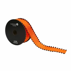 1.5" x 10yd. Orange & Black Pom Pom Edged Wired Ribbon by Celebrate It®