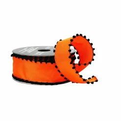 1.5" x 10yd. Orange & Black Pom Pom Edged Wired Ribbon by Celebrate It®