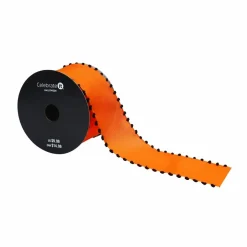 2.5" x 6.6yd. Orange & Black Pom Pom Wired Ribbon by Celebrate It®