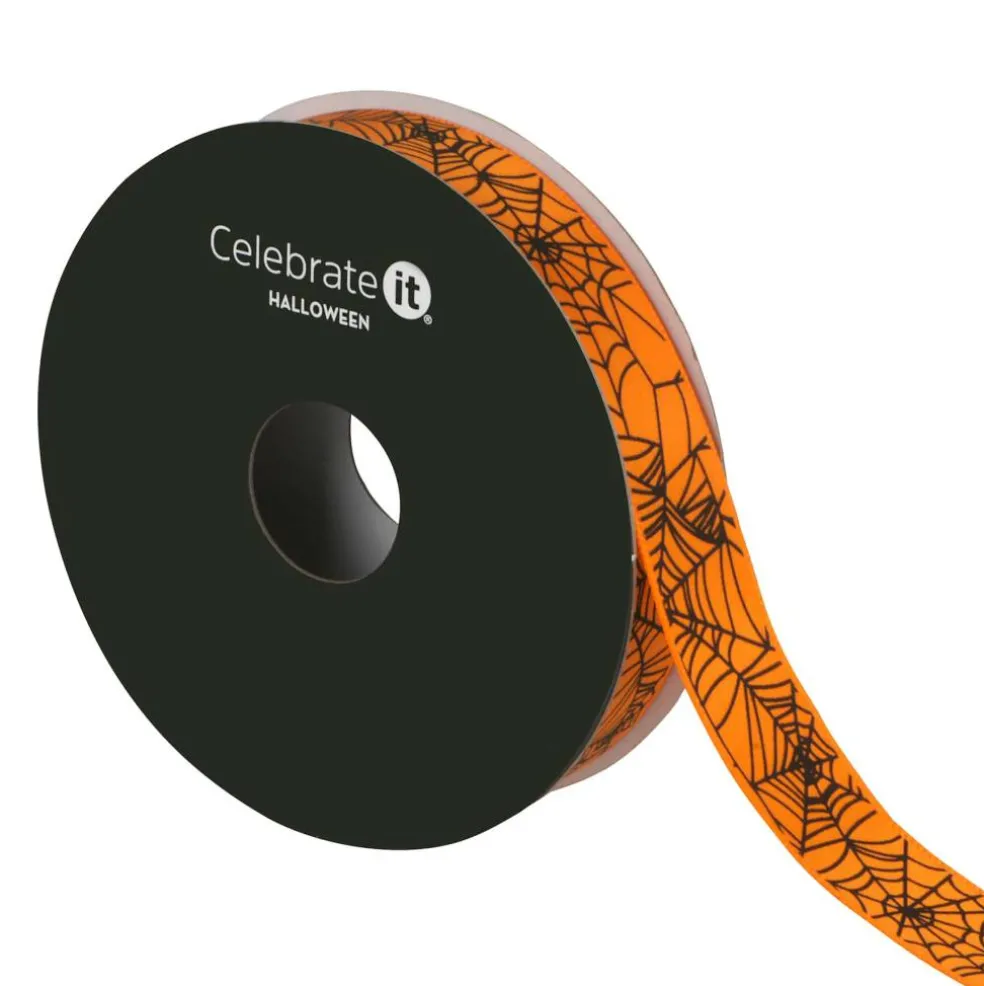 5/8" x 4yd. Orange & Black Spiderweb Ribbon by Celebrate It®
