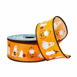 1.5" x 10yd. Orange Ghosts & Jack-o'-Lanterns Wired Ribbon by Celebrate It®