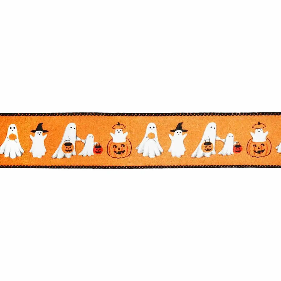 1.5" x 10yd. Orange Ghosts & Jack-o'-Lanterns Wired Ribbon by Celebrate It®