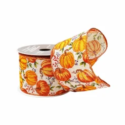 2.5" x 6.6yd. Pumpkins Wired Faux Linen Ribbon by Celebrate It®
