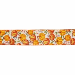 2.5" x 6.6yd. Pumpkins Wired Faux Linen Ribbon by Celebrate It®