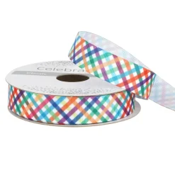5/8'' x 7 yd. Rainbow Plaid Ribbon by Celebrate It®