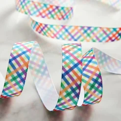 5/8'' x 7 yd. Rainbow Plaid Ribbon by Celebrate It®