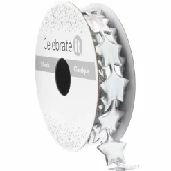 5/7" x 3yd. Silver Metallic Star Ribbon by Celebrate It® Classic