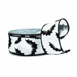 1.5" x 10yd. White & Black Bats Wired Taffeta Ribbon by Celebrate It®