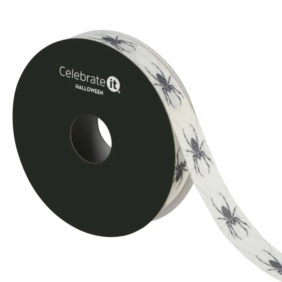 5/8" x 4yd. White & Black Spiders Ribbon by Celebrate It®