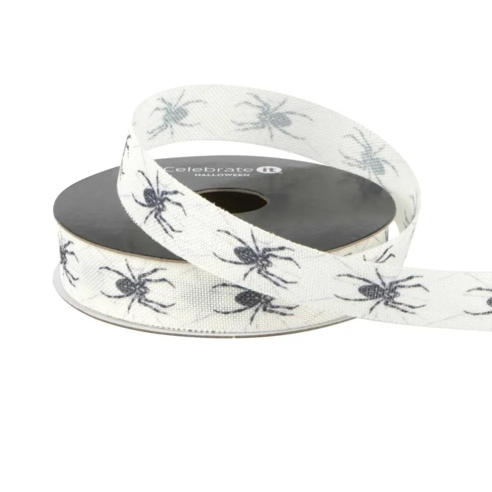 5/8" x 4yd. White & Black Spiders Ribbon by Celebrate It®