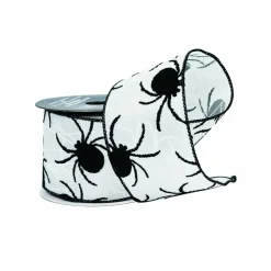 2.5" x 6.6yd. White & Black Spiders Wired Taffeta Ribbon by Celebrate It®