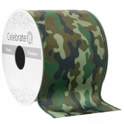 2.5" x 3yd. Wired Green Camo Ribbon by Celebrate Itâ„¢ Classic