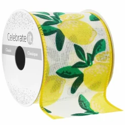 2.5" x 3yd. Wired Yellow Lemon Faux Linen Ribbon by Celebrate It®