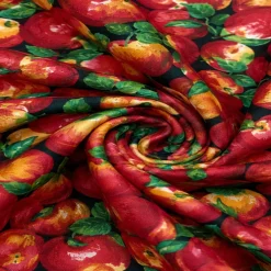 1 Yard Black Apple Printed Poly Cotton Fabric 59/60 Inch Width