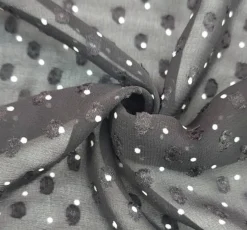 1 Yard Black or Ivory Clip Dot Chiffon Lightweight Sheer Polyester Fabric 57/58" Wide
