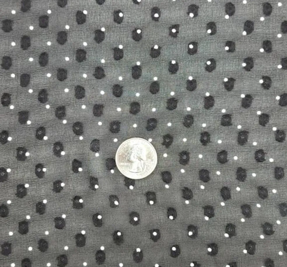 1 Yard Black or Ivory Clip Dot Chiffon Lightweight Sheer Polyester Fabric 57/58" Wide