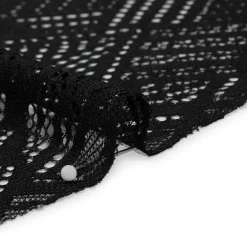 1 Yard Black Raschel Lace Fabric Geometry Leaves Organic Edge Sheer 100% Nylon, Panel Length 50"