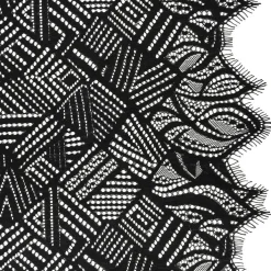 1 Yard Black Raschel Lace Fabric Geometry Leaves Organic Edge Sheer 100% Nylon, Panel Length 50"