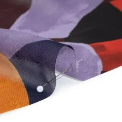 1 Yard Brown Orange Abstract Chiffon Print, Flowing 56" Width Sheer Fabric for Dresses