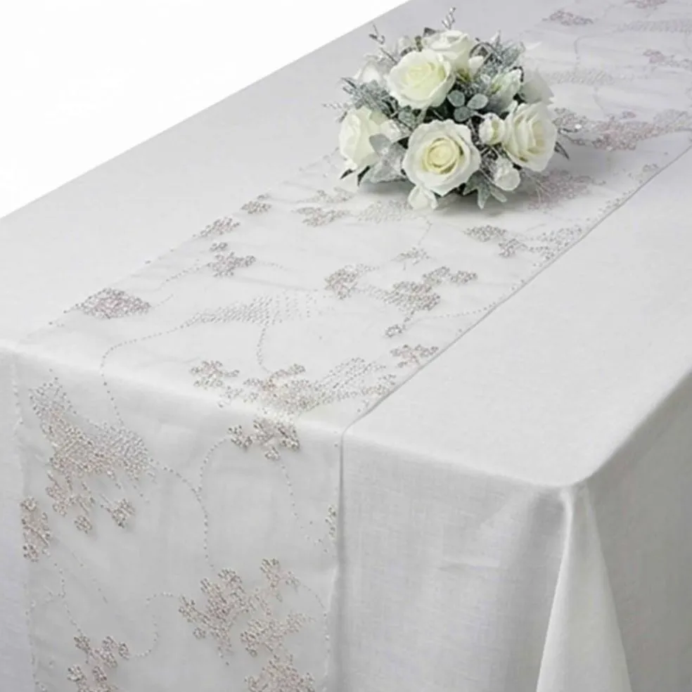 1 Yard Crystal Organza Floral Glitter White Fabric 58/60" Wide
