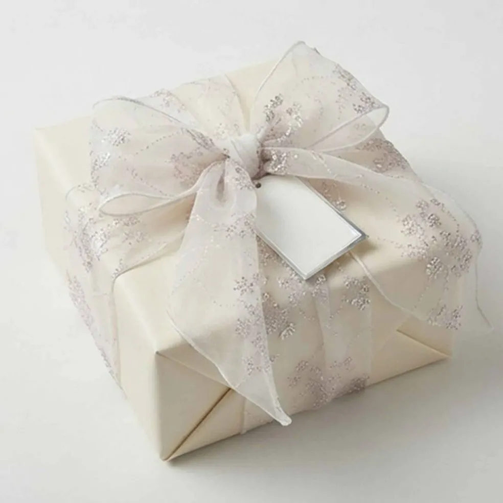 1 Yard Crystal Organza Floral Glitter White Fabric 58/60" Wide