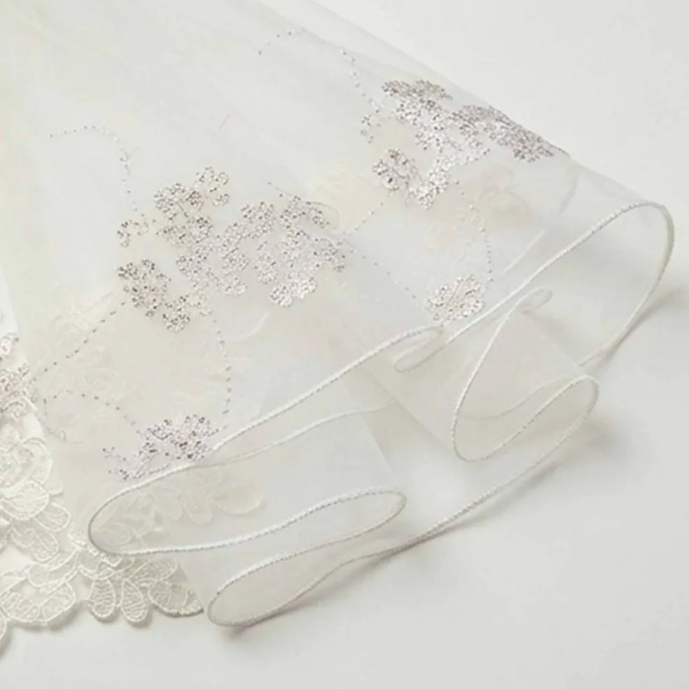 1 Yard Crystal Organza Floral Glitter White Fabric 58/60" Wide
