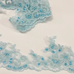 1 Yard Embroidered on 100% Polyester Organza 4.5″ Wide Beaded & Corded Lace Trimming