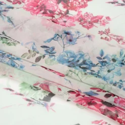 1 Yard Floral Wavy Stripes Silk Chiffon Sheer Fabric 54" Wide