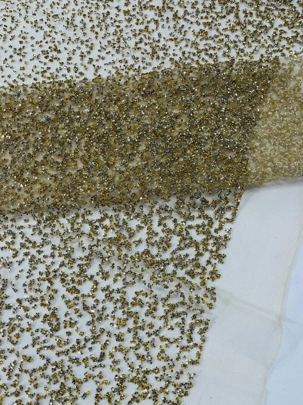 1 Yard Glitter Rhinestone Mesh Fabric Sparkly Sheer Material for Costumes, Gowns & Decor