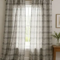 1 Yard Gray White Watercolor Plaid Medium-Weight Linen Woven Fabric