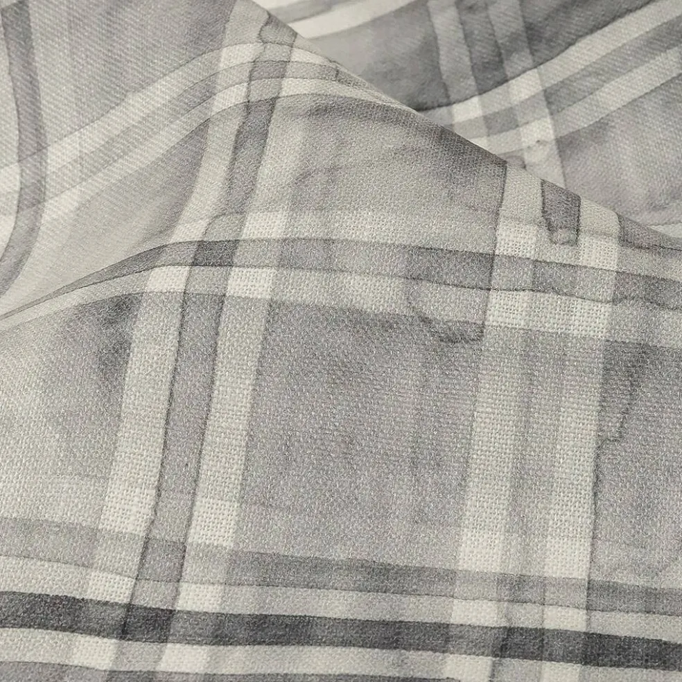 1 Yard Gray White Watercolor Plaid Medium-Weight Linen Woven Fabric