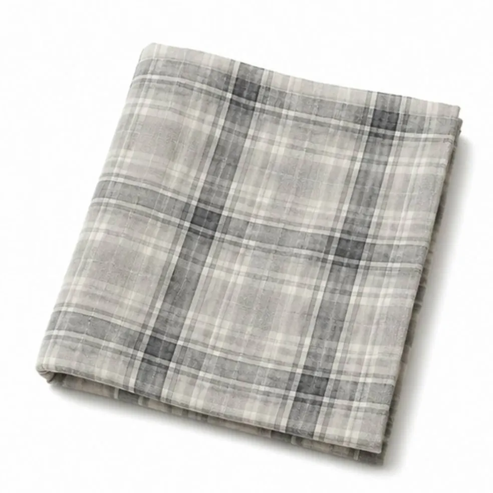1 Yard Gray White Watercolor Plaid Medium-Weight Linen Woven Fabric