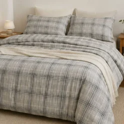 1 Yard Gray White Watercolor Plaid Medium-Weight Linen Woven Fabric
