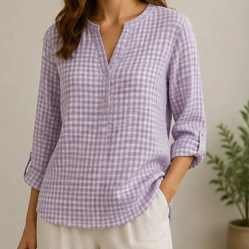 1 Yard Lavender & White Small Gingham Woven Linen Fabric for Apparel