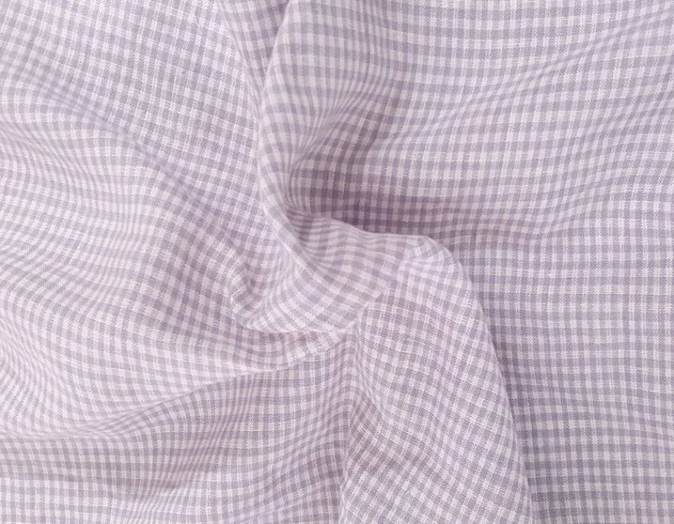 1 Yard Lavender & White Small Gingham Woven Linen Fabric for Apparel