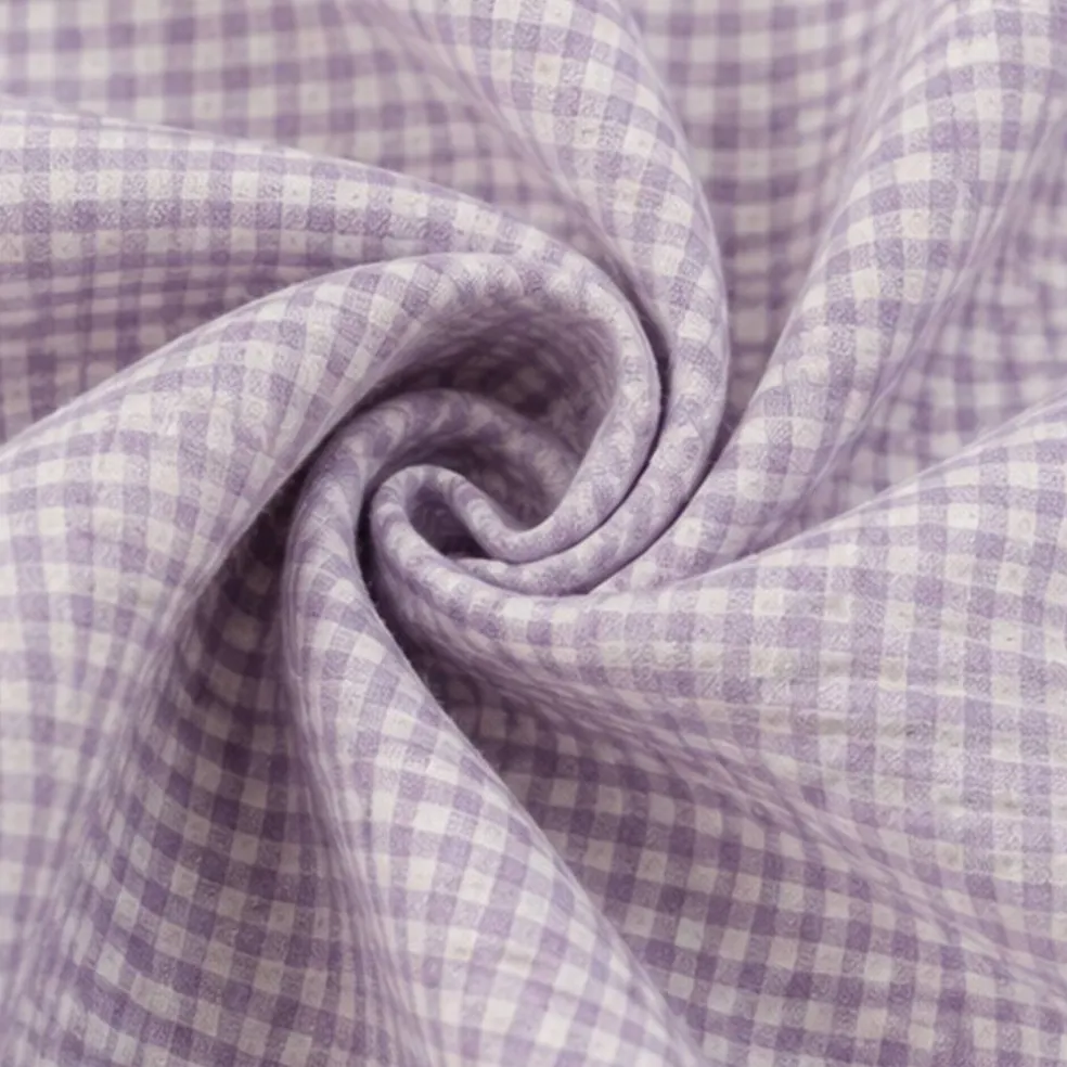 1 Yard Lavender & White Small Gingham Woven Linen Fabric for Apparel