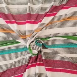 1 Yard Multicolor Pink Green Orange Stripe Cotton Jersey Knit Fabric Soft Stretch