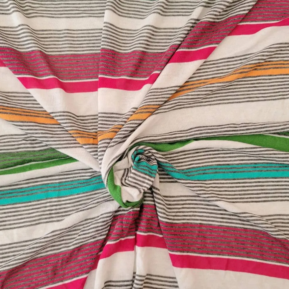 1 Yard Multicolor Pink Green Orange Stripe Cotton Jersey Knit Fabric Soft Stretch