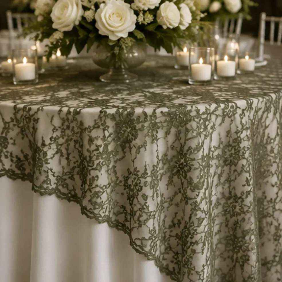 1 Yard Olive Stretch Sheer Floral Lace Fabric 58/60 Inches Wide