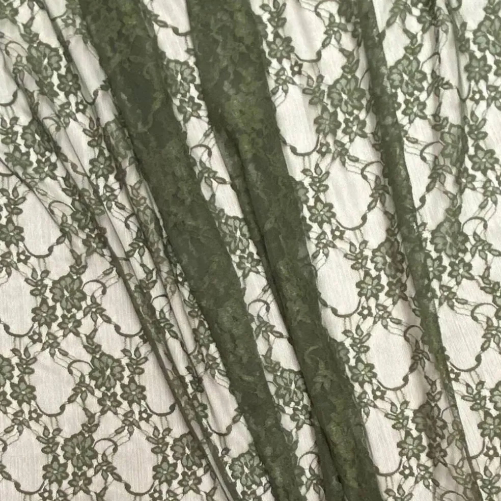1 Yard Olive Stretch Sheer Floral Lace Fabric 58/60 Inches Wide