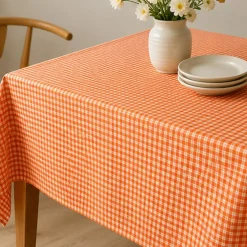 1 Yard Orange, Yellow and White Plaid Medium Weight Linen Woven