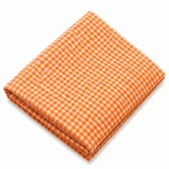 1 Yard Orange, Yellow and White Plaid Medium Weight Linen Woven