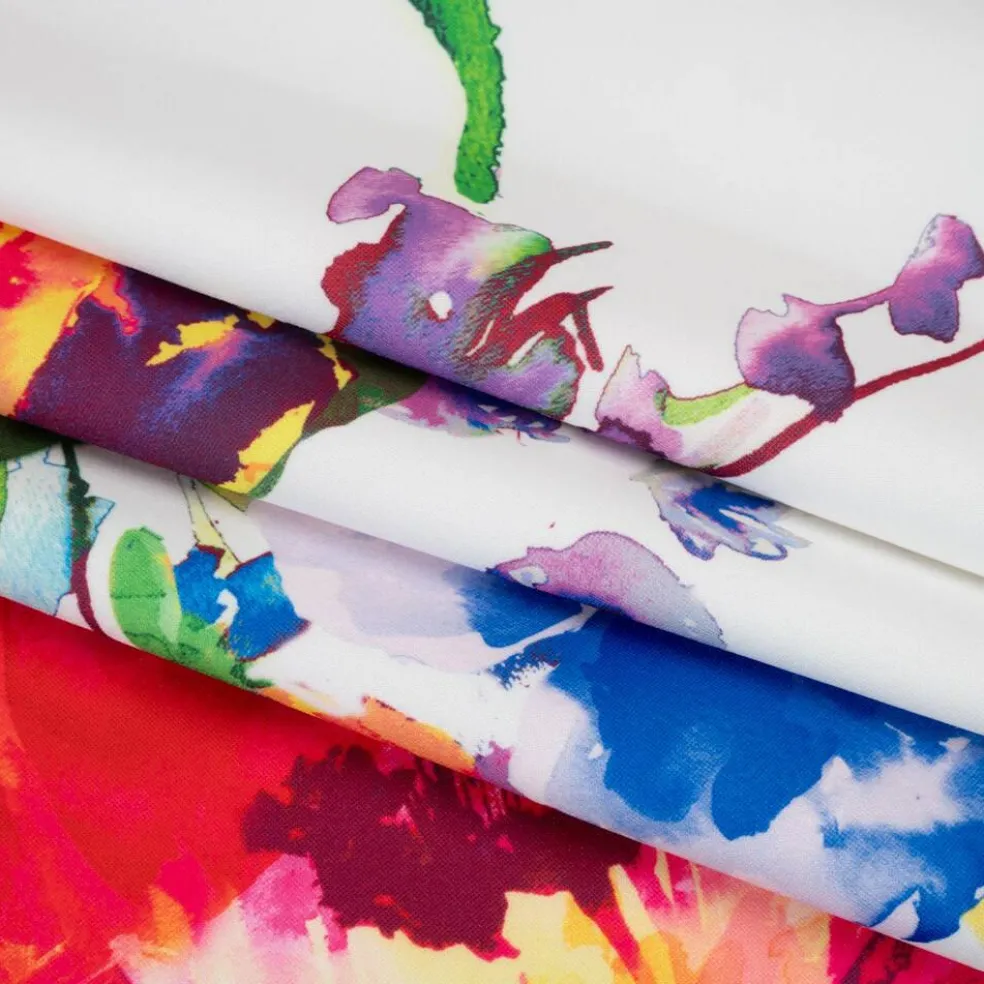 1 Yard Painted Roses Border Stretch Polyester Scuba Knit Fabric Red Yellow Blue 60 inch Width