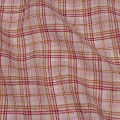 1 Yard Pink Orange and Cream Plaid Lightweight Linen Woven Fabric