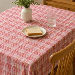 1 Yard Pink Orange and Cream Plaid Lightweight Linen Woven Fabric