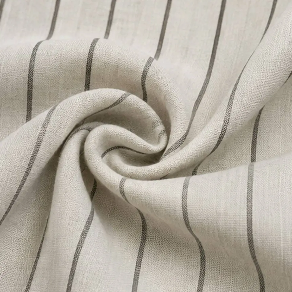1 Yard Pure Linen Yarn Dyed Stripe Fabric Natural Ivory 58" Wide