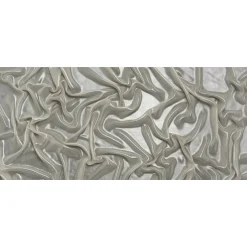 1 Yard Silver on Beige Liquid Sheen Metallic Polyester Chiffon Sheer Fabric 60