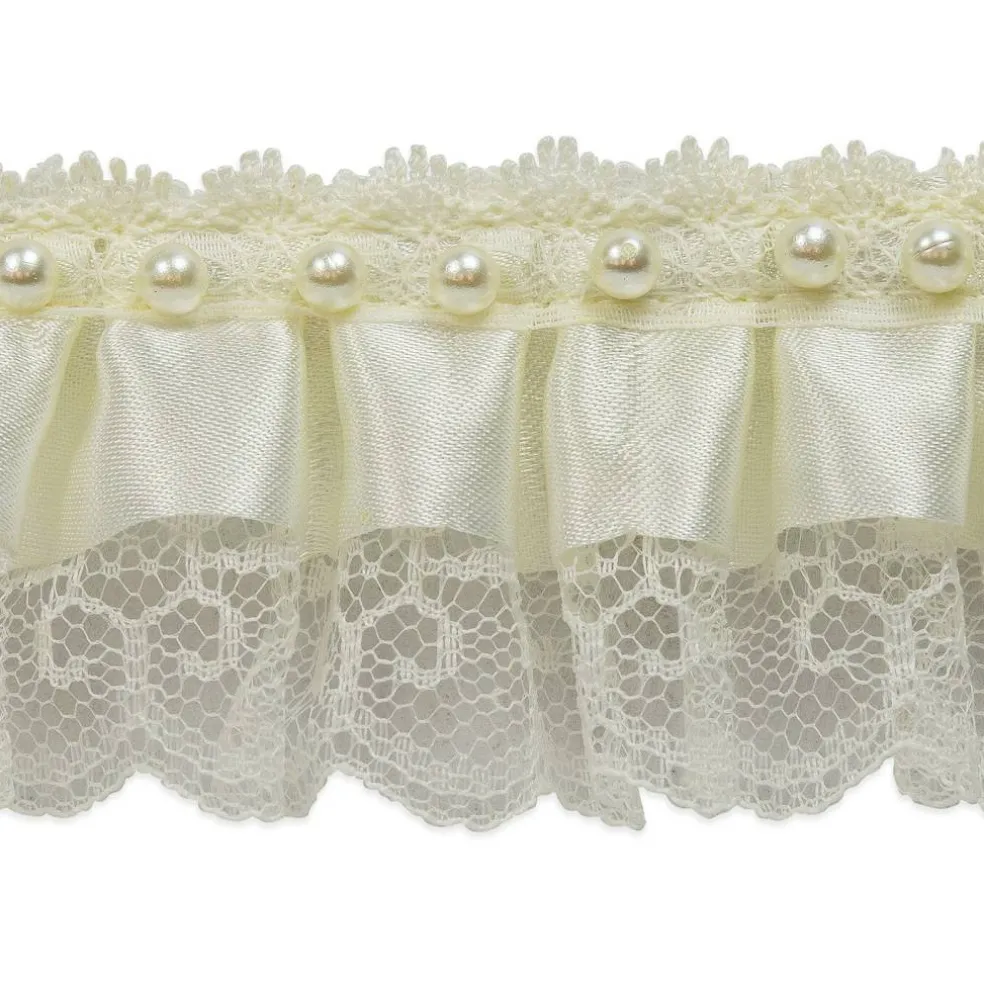 5 Yards of Bradshaw 2" Pearl Accent Ruffled Lace Trim | 5 yard cut