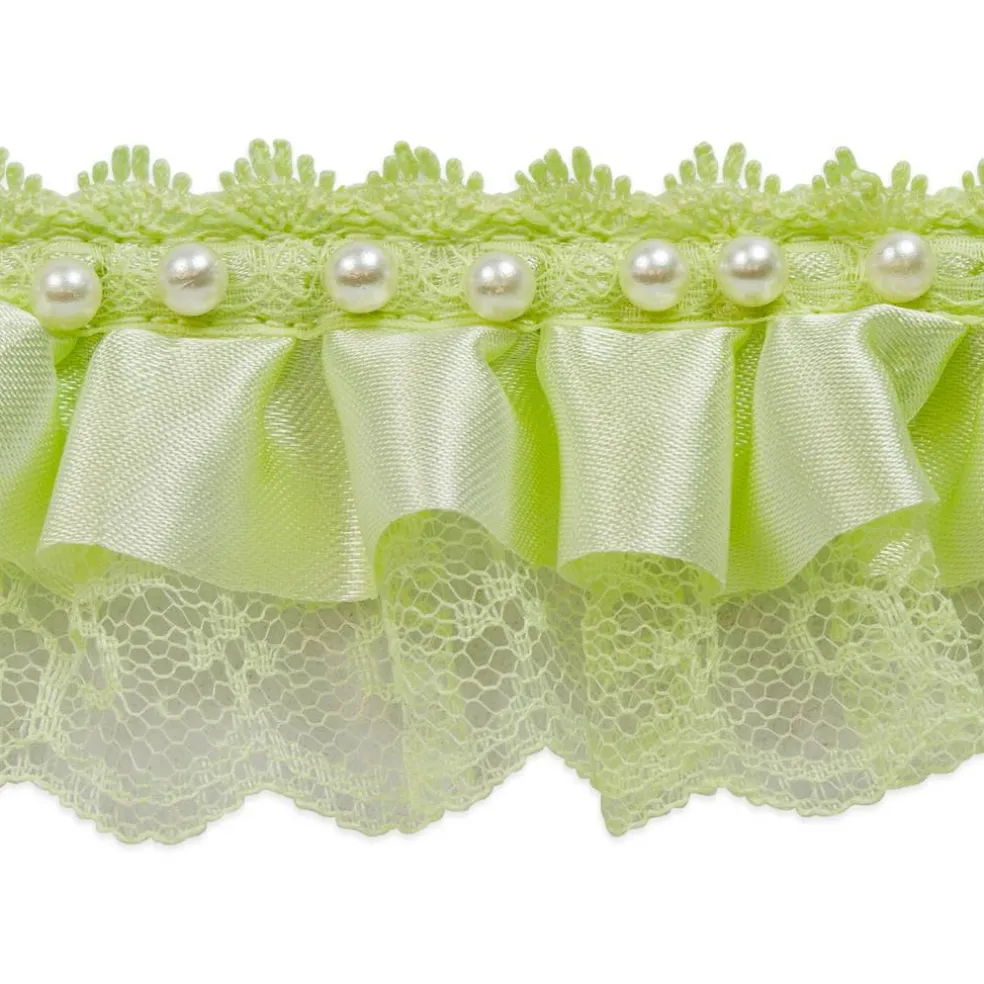 5 Yards of Bradshaw 2" Pearl Accent Ruffled Lace Trim | 5 yard cut
